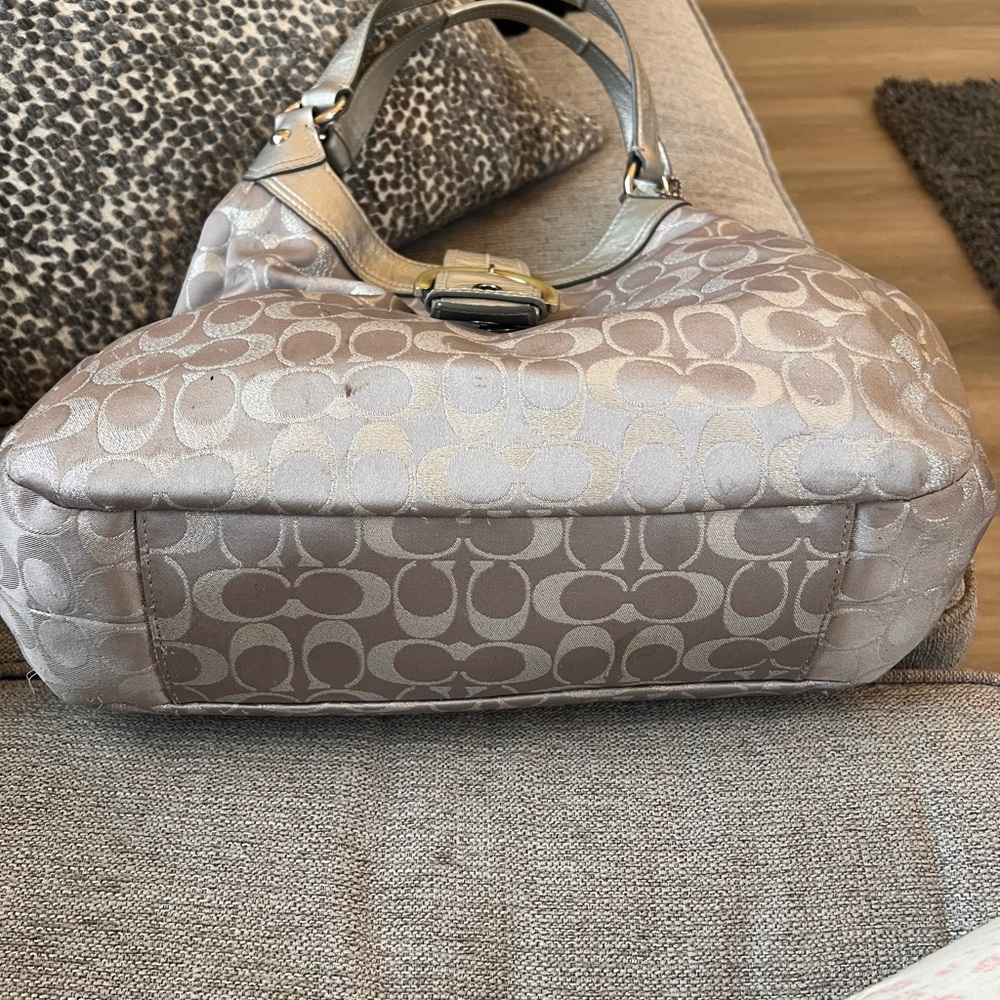 Coach Soho Signature Metallic Silver Gray Purple Sateen Buckle Hobo Shoulder Bag - Picture 9 of 10